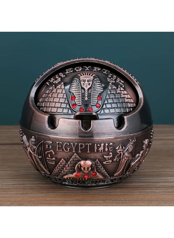 Bronze Egyptian Metal Ashtray with Lid Portable Pyramid Sphinx Design Home Office Decor Gift - Image 4
